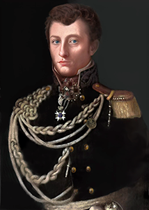 An AI colorized digital rendering of the 1814 painting of Clausewitz in Russian uniform