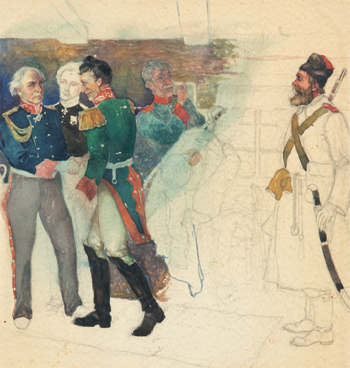 Stiftung's first watercolor of Clausewitz at Tauroggen